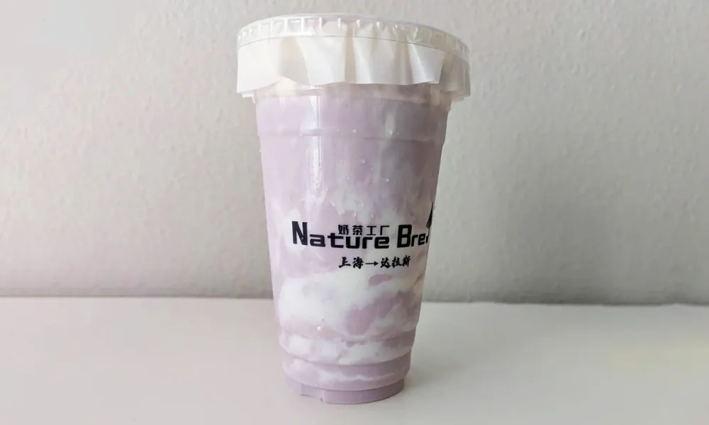 Ube and taro mochi bubble tea at Nature Brew, a Bubble Tea Store in Plano.